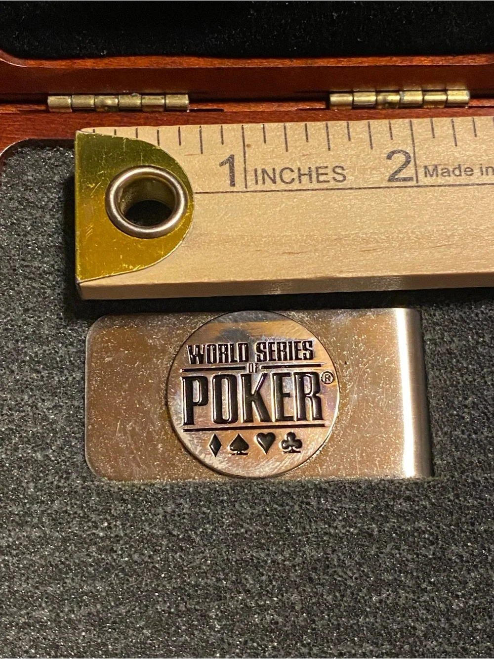 World Series of Poker WSOP Money Clip w/ Wood Display Box Made in USA